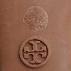 Pre Owned Tory Burch Beige Quilted Patent Leather Block Heel Pumps Size 38.5