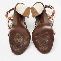 Pre Owned Tory Burch Multicolor Leather Tassels Block Heel Sandals Size 37.5