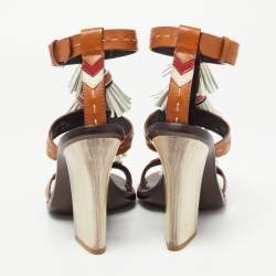 Pre Owned Tory Burch Multicolor Leather Tassels Block Heel Sandals Size 37.5