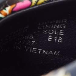 Pre Owned Tory Burch Navy Blue Printed Floral Leather Minnie Travel Ballet Flats Size 38.5