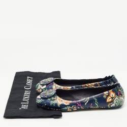 Pre Owned Tory Burch Navy Blue Printed Floral Leather Minnie Travel Ballet Flats Size 38.5