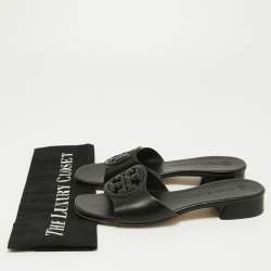 Pre Owned Tory Burch Black Leather Bombe Miller Slide Sandals Size 36.5