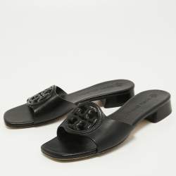 Pre Owned Tory Burch Black Leather Bombe Miller Slide Sandals Size 36.5
