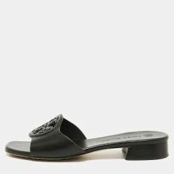Pre Owned Tory Burch Black Leather Bombe Miller Slide Sandals Size 36.5