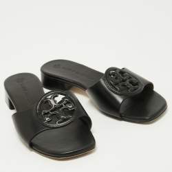 Pre Owned Tory Burch Black Leather Bombe Miller Slide Sandals Size 36.5