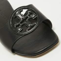 Pre Owned Tory Burch Black Leather Bombe Miller Slide Sandals Size 36.5