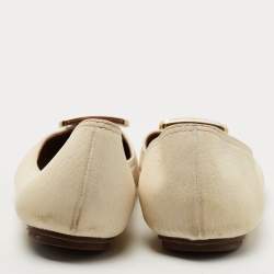 Pre Owned Tory Burch Brown/Off White Leather Ballet Flats Size 38.5