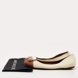 Pre Owned Tory Burch Brown/Off White Leather Ballet Flats Size 38.5