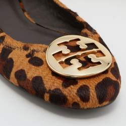 Pre Owned Tory Burch Brown Leopard Print Calf Hair Reva Ballet Flats Size 40.5