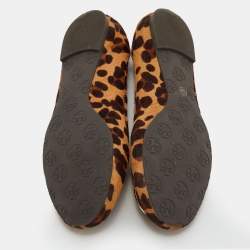 Pre Owned Tory Burch Brown Leopard Print Calf Hair Reva Ballet Flats Size 40.5