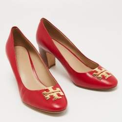 مملوكة مسبقًا Tory Burch Red Leather Raleigh Block Heel Pumps Size 39