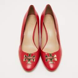 مملوكة مسبقًا Tory Burch Red Leather Raleigh Block Heel Pumps Size 39