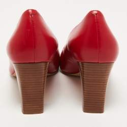 مملوكة مسبقًا Tory Burch Red Leather Raleigh Block Heel Pumps Size 39