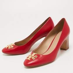 مملوكة مسبقًا Tory Burch Red Leather Raleigh Block Heel Pumps Size 39