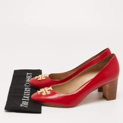 مملوكة مسبقًا Tory Burch Red Leather Raleigh Block Heel Pumps Size 39