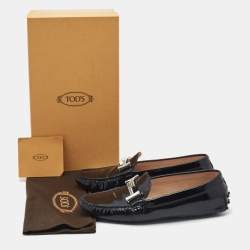 Pre Owned Tod's Black Patent Leather Slip On Loafers Size 37