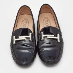 Pre Owned Tod's Black Patent Leather Slip On Loafers Size 37