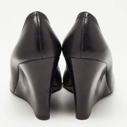 Pre Owned Tory Burch Black Leather Sally Wedge Pumps Size 37.5