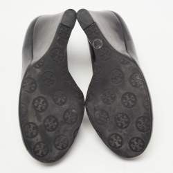 Pre Owned Tory Burch Black Leather Sally Wedge Pumps Size 37.5