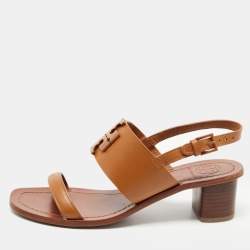Pre Owned Tory Burch Brown Leather Lowell Sandals Size 37