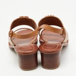 Pre Owned Tory Burch Brown Leather Lowell Sandals Size 37