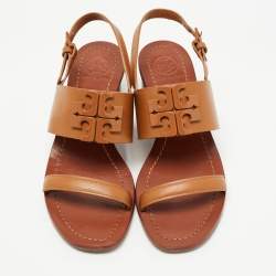 Pre Owned Tory Burch Brown Leather Lowell Sandals Size 37