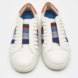 Pre Owned Tory Burch Multicolor Leather Rainbow Strap Sneakers Size 38.5