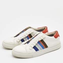 Pre Owned Tory Burch Multicolor Leather Rainbow Strap Sneakers Size 38.5