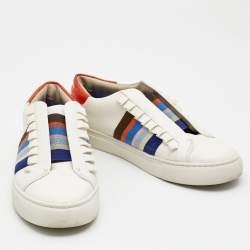 Pre Owned Tory Burch Multicolor Leather Rainbow Strap Sneakers Size 38.5