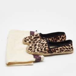 Pre Owned Tory Burch Brown/Beige Calf Hair Leopard Print Espadrille Flats Size 40