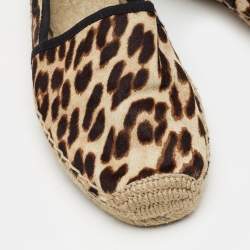 Pre Owned Tory Burch Brown/Beige Calf Hair Leopard Print Espadrille Flats Size 40