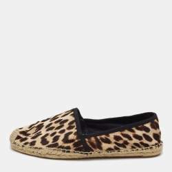 Pre Owned Tory Burch Brown/Beige Calf Hair Leopard Print Espadrille Flats Size 40