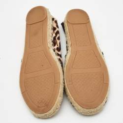 Pre Owned Tory Burch Brown/Beige Calf Hair Leopard Print Espadrille Flats Size 40