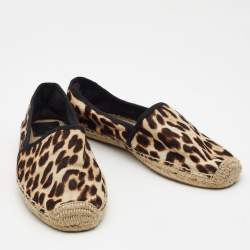 Pre Owned Tory Burch Brown/Beige Calf Hair Leopard Print Espadrille Flats Size 40
