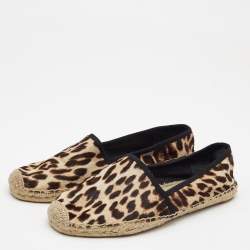 Pre Owned Tory Burch Brown/Beige Calf Hair Leopard Print Espadrille Flats Size 40