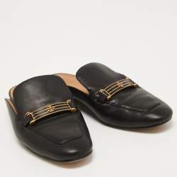 Pre Owned Tory Burch Black Leather Amelia Flat Mules Size 36.5