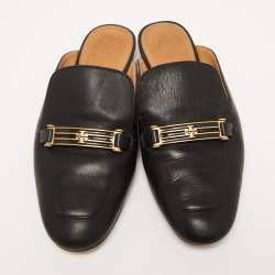 Pre Owned Tory Burch Black Leather Amelia Flat Mules Size 36.5