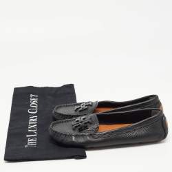 Pre Owned Tory Burch Black Leather Lowell Slip On Loafers Size 36.5