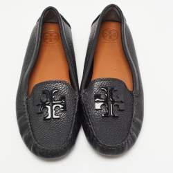 Pre Owned Tory Burch Black Leather Lowell Slip On Loafers Size 36.5