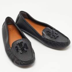 Pre Owned Tory Burch Black Leather Lowell Slip On Loafers Size 36.5