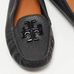 Pre Owned Tory Burch Black Leather Lowell Slip On Loafers Size 36.5
