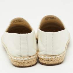 Pre Owned Tory Burch Off-White/Black Leather Logo Cap Toe Espadrille Flats Size 38