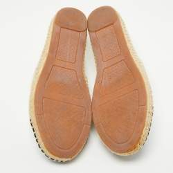 Pre Owned Tory Burch Off-White/Black Leather Logo Cap Toe Espadrille Flats Size 38