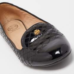 Pre Owned Tory Burch Black Quilted Patent Leather Smoking Slippers Size 37