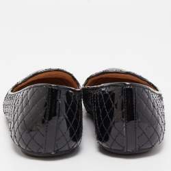 Pre Owned Tory Burch Black Quilted Patent Leather Smoking Slippers Size 37