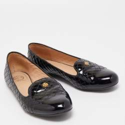 Pre Owned Tory Burch Black Quilted Patent Leather Smoking Slippers Size 37