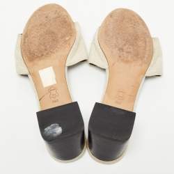 Pre Owned Tory Burch Off White Canvas And Leather Ines Slide Sandals Size 38.5