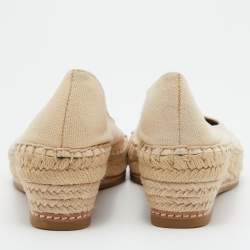 Pre Owned Tory Burch Beige/Black Canvas and Leather Flat Espadrilles Size 36.5