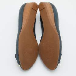 Pre Owned Tory Burch Deep Green Leather Peep Toe Ballet Flats Size 38.5