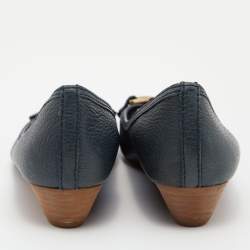 Pre Owned Tory Burch Deep Green Leather Peep Toe Ballet Flats Size 38.5